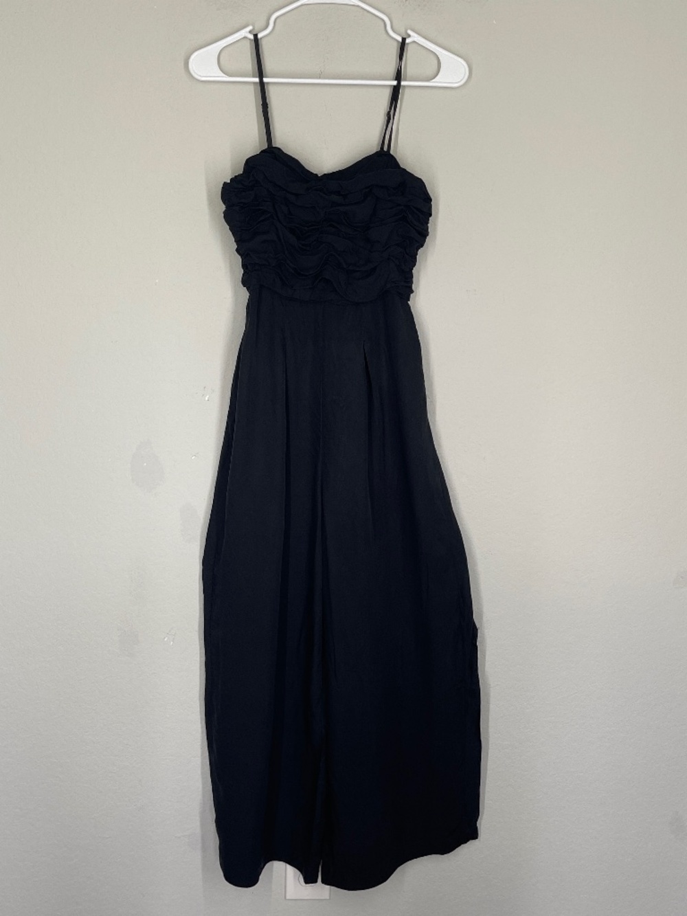 Madewell Jumpsuit Size 4 Black Ruched Crop Straight Wide Leg Sleeveless
